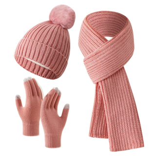 Unisex Solid Color Scarf Beanie Gloves Custom Winter Warm Knit Three Piece Set