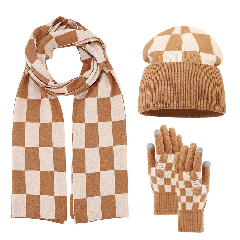 Brown Plaid Wool Knit Set