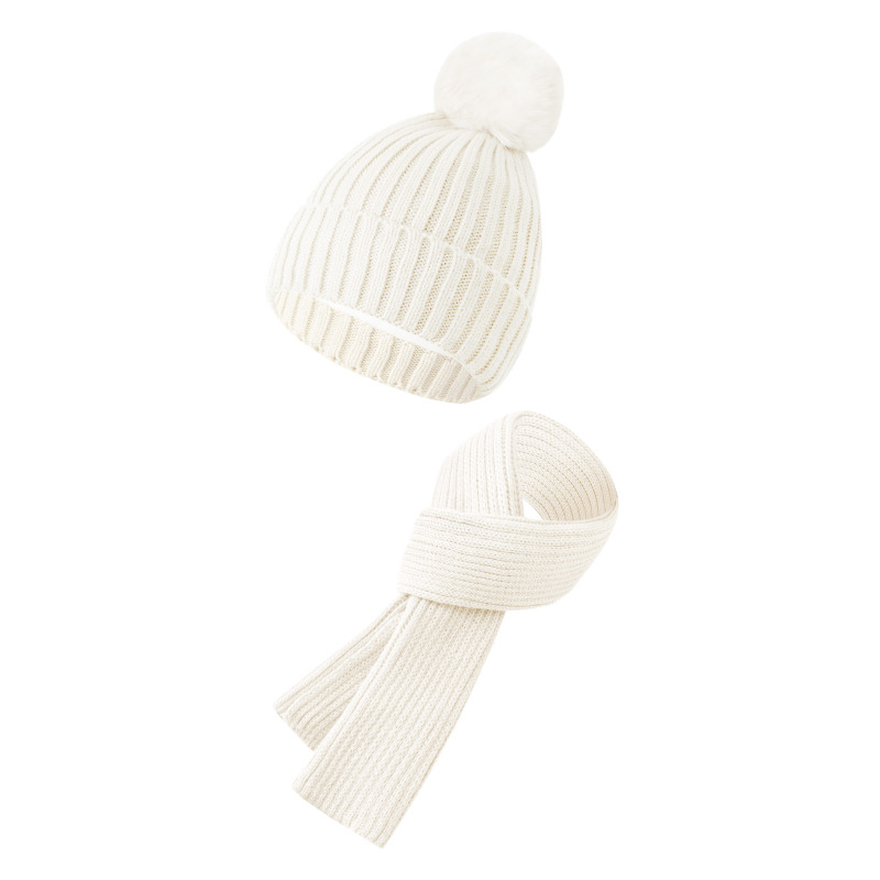 Kids White Wool Knit Two Piece Set