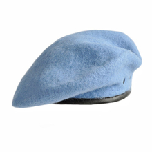 100% Wool Light Blue Beret - French Style Commando Beret for Unisex 
