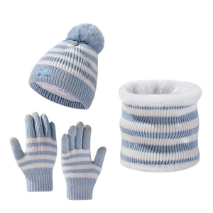 Children Wool Stripe Knit Three Piece Set
