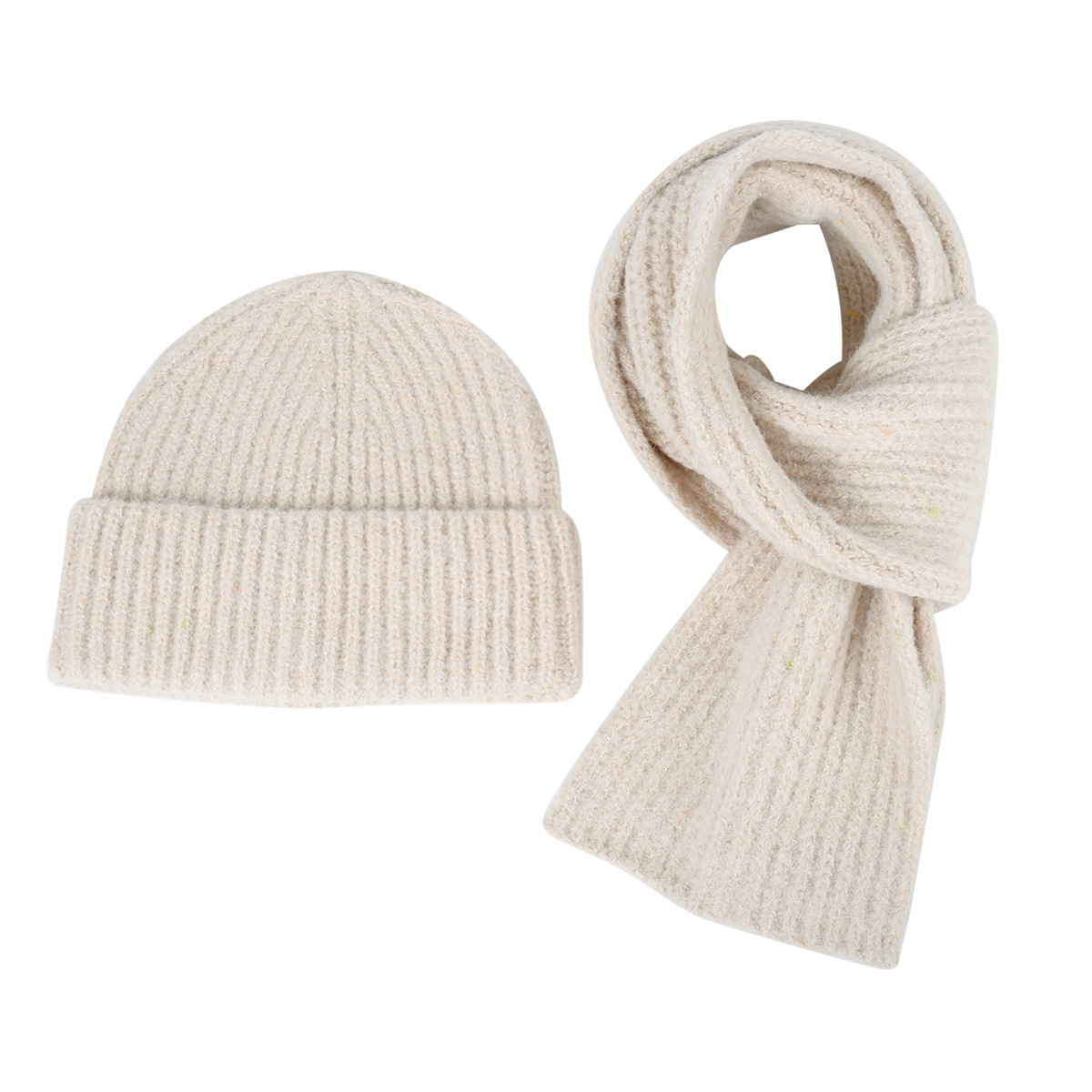 Custom Cotton Ladies Scarf Beanie Solid Color Knit Set 