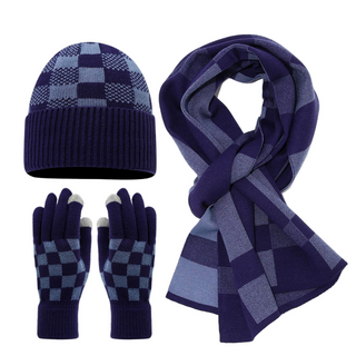Unisex Fashion Stripe Scarf Beanie Gloves Wool Warm Knit Set