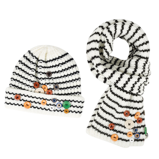 Girls Striped Knit Two Piece Set Warm Beanie Scarf