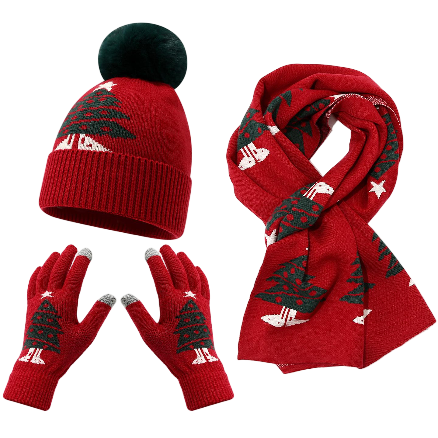 Red Christmas Tree Knit Three Piece Set