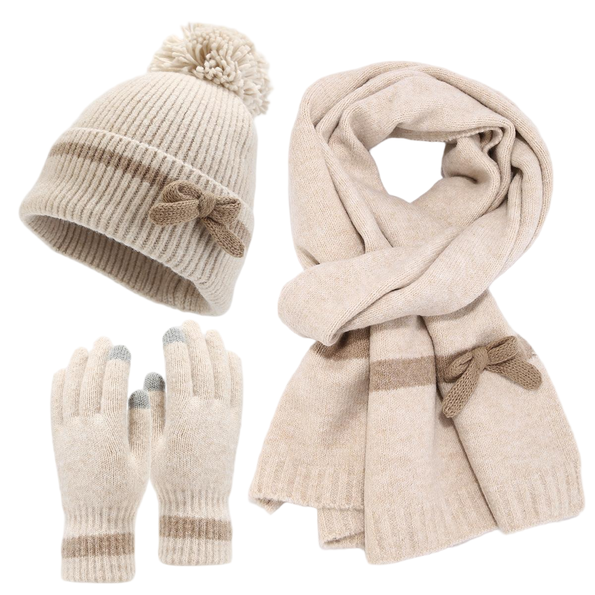 Cream Cashmere Knit Three Piece Set