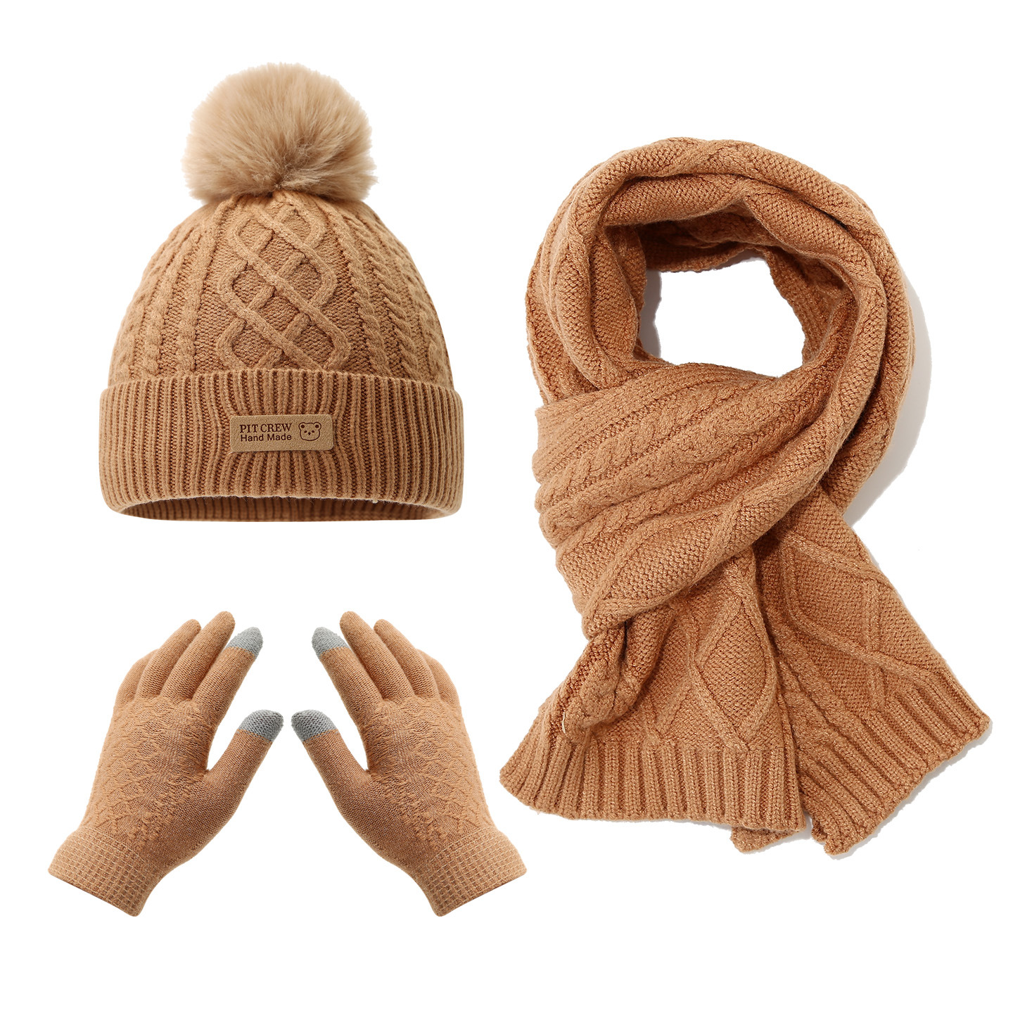 Brown Wool Knit Three Piece Se't