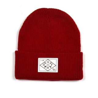 Red Leather patch beanie