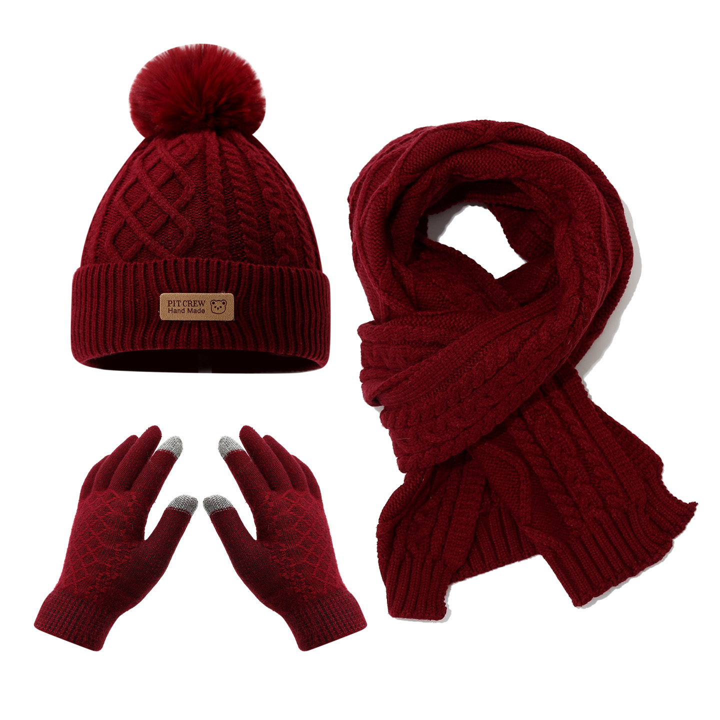 Burgundy Wool Knit Three Piece Set