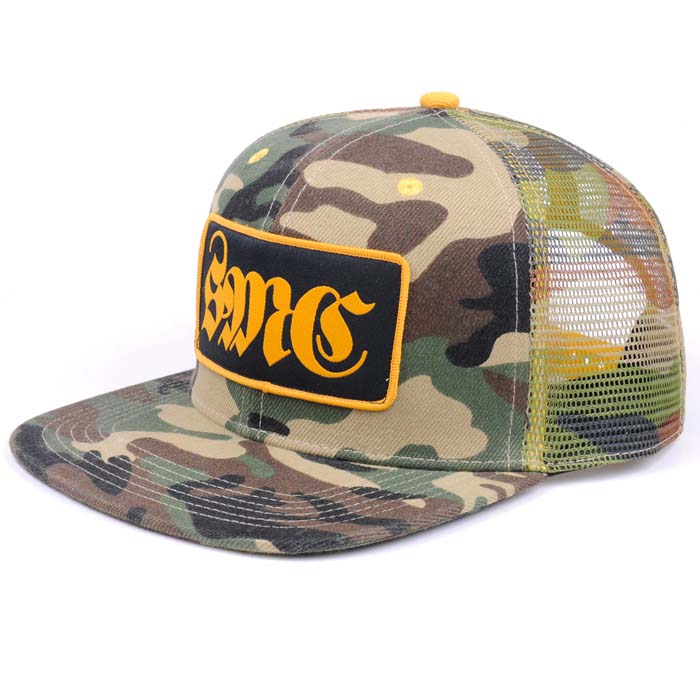 Flat brim camo Trucker mesh cap