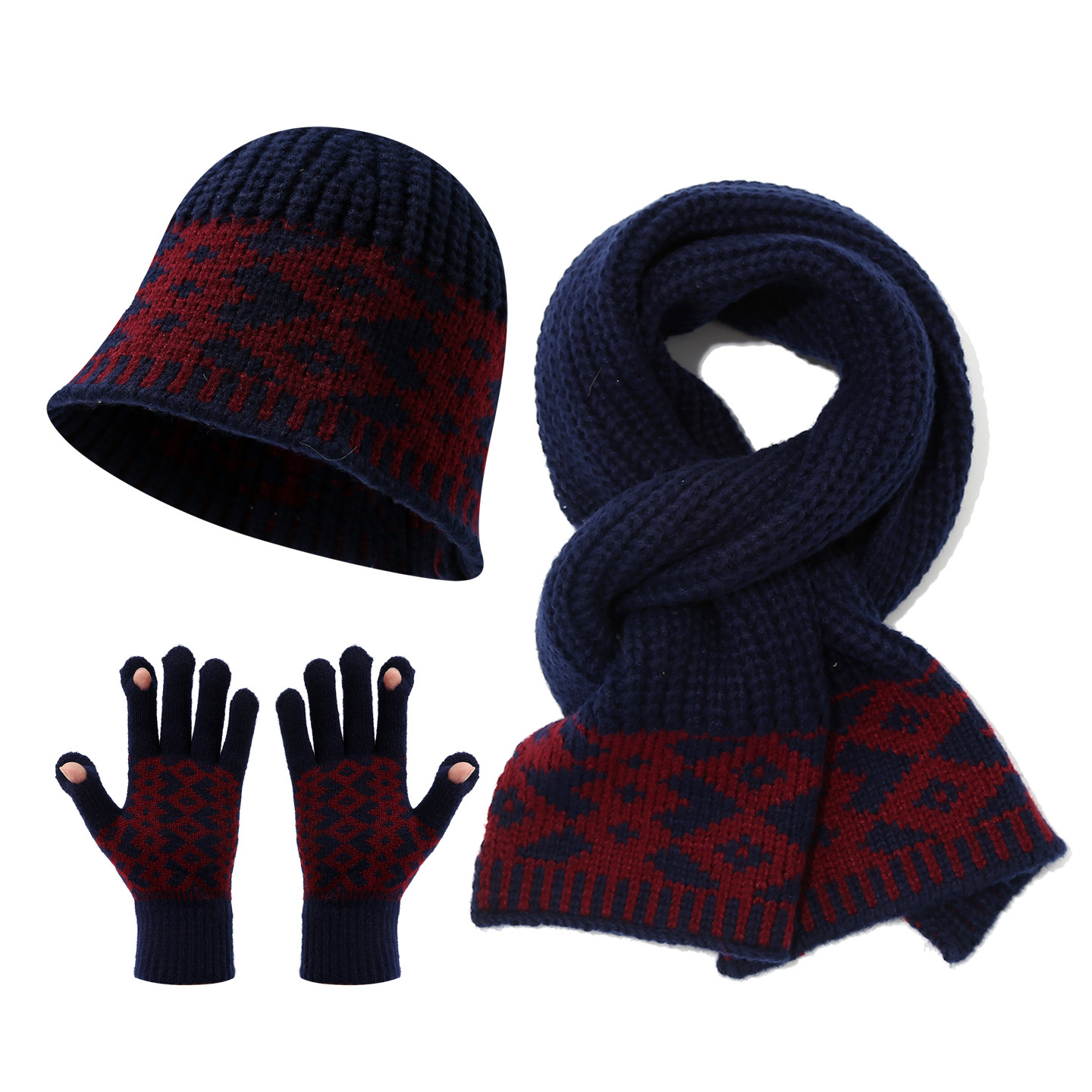 Retro Bungundy Knit Three Piece Set