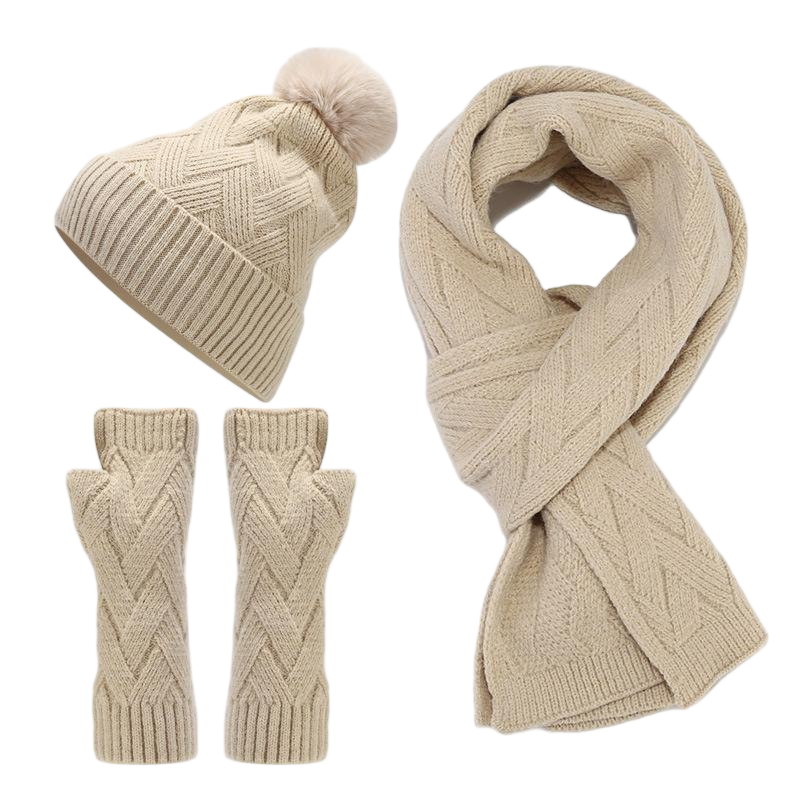 Cream Knit Three Piece Set