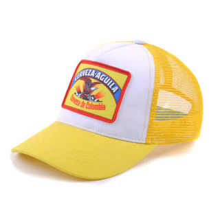 Retro Cotton Patch Trucker Hat | Yellow Brim Mesh Baseball Cap