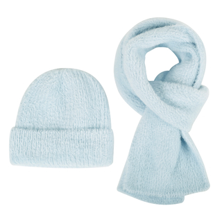 Soft Fuzzy Knit Beanie & Scarf Set – Customizable Winter Accessories for Wholesale