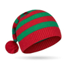 Polyester Christmas Elf Striped Knit Beanie Hat with Pom‑pom, Xmas Holiday Costume Accessory