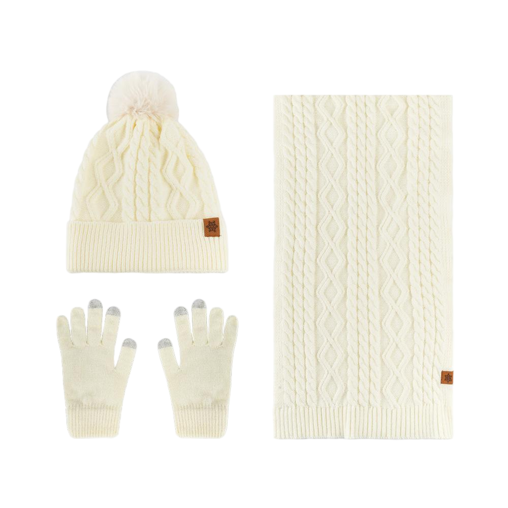 Wholesale 3-Piece Winter Polyester Cozy Cable Knit Set: Beanie, Scarf, Gloves - In Stock Now