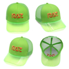 Custom Neon Green Trucker Hat with Transparent PVC Brim & Embroidered Logo – Wholesale