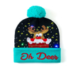 Christmas Pom‑Pom Knit Beanie, Xmas Reindeer Snowman Printed Winter Hat