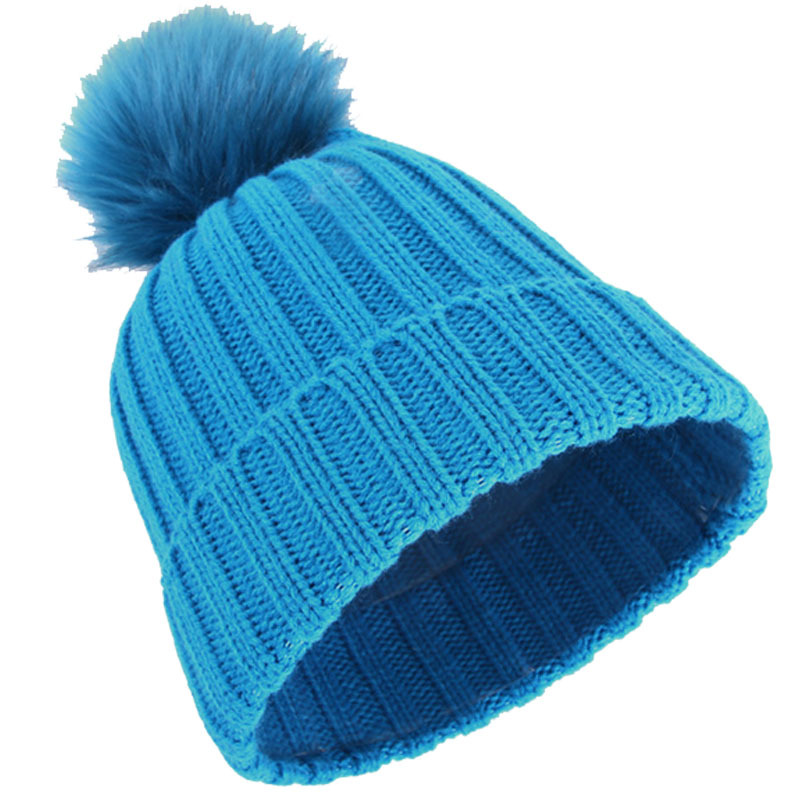 Wholesale Custom Faux Fur Pom Pom Knit Beanie Hat