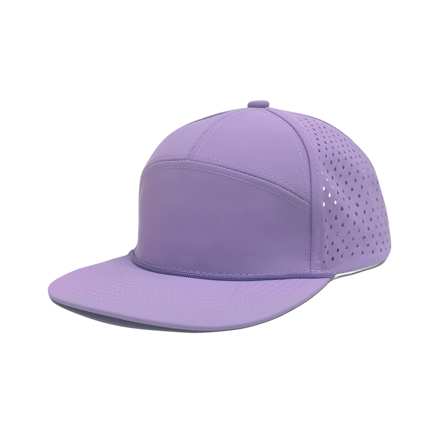 Cotton Solid Color 5 Panel Flat Brim Snapback Cap - Laser Perforated Breathable Cap