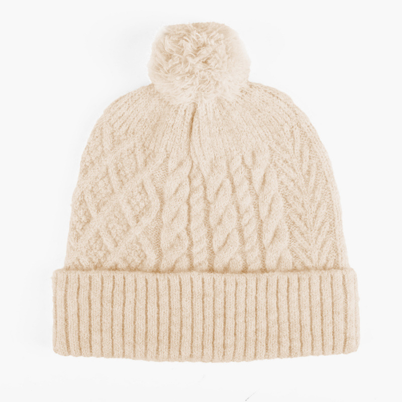 Custom Cozy Pink Cable Knit Beanie Fuzzy Pom Pom Winter Hat for Women