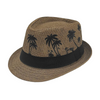 Wholesale Customizable Palm Tree Print Straw Trilby Hats for Men