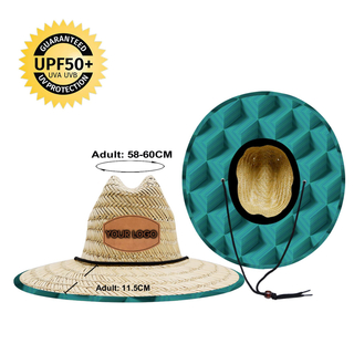 Custom Logo UPF50+ Checkered Straw Hat – Bulk Beach Lifeguard Hat