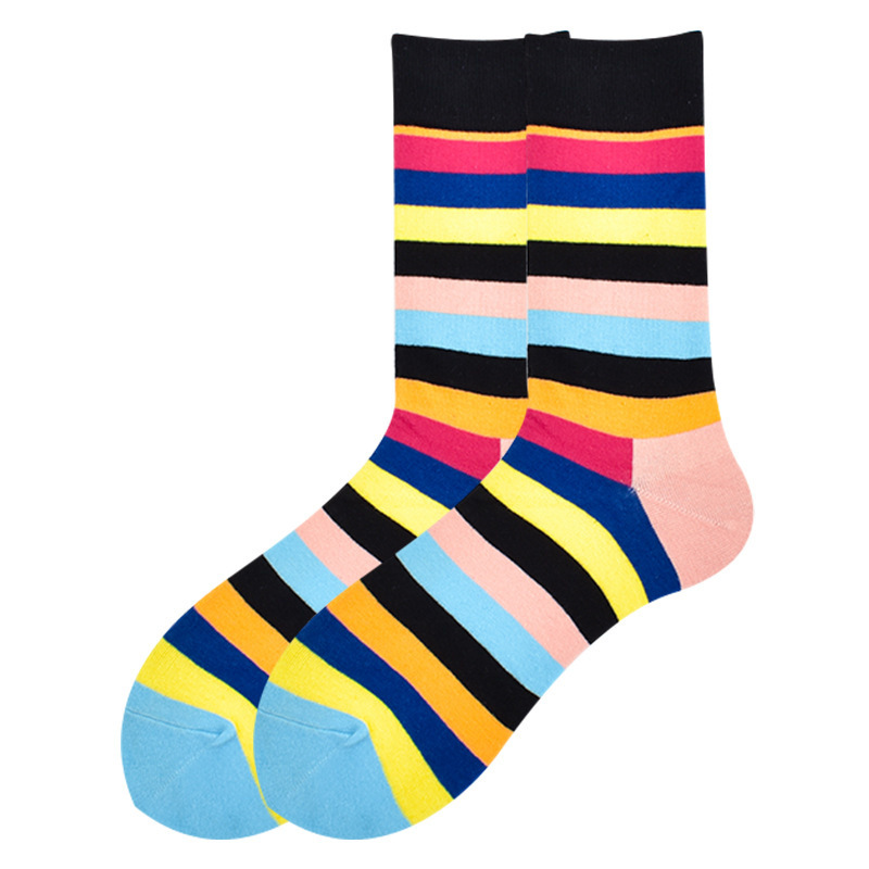 Retro Colorful Striped Crew Socks - Unisex Cotton Anti-Slip Breathable Socks