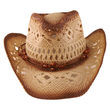 Vintage Crocheted Straw Cowboy Hat with Beaded Band