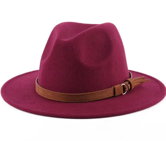 Wide Brim Fedora Hat - Soft Felt Panama Hat with Leather Belt