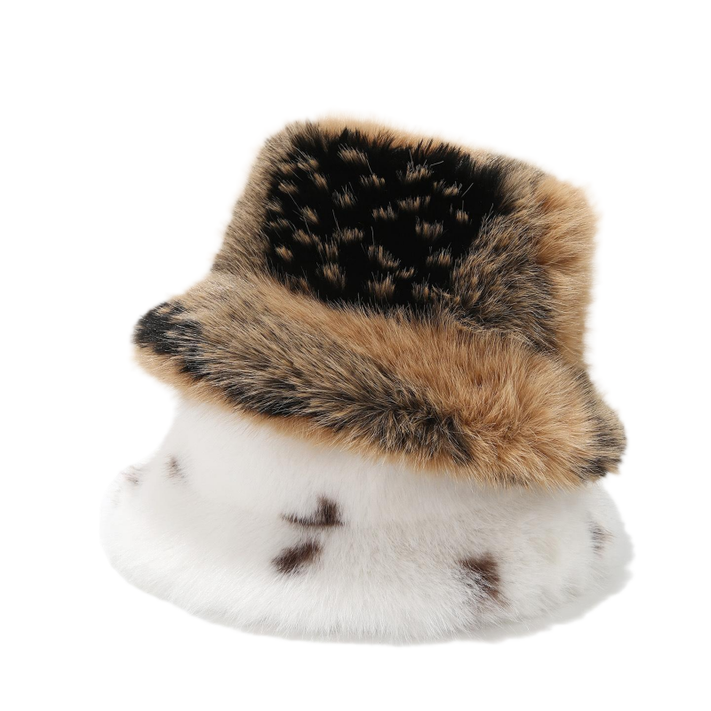 Bulk Custom Logo Winter Furry Bucket Hat, Patchwork Spotted Imitation Fur Plush Fisherman Cap For Women Men