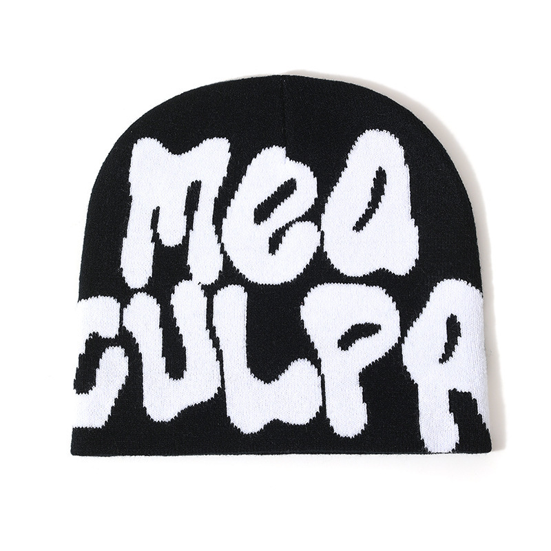 Acrylic Jacquard Knit Beanie Y2K Streetwear Skull Cap Unisex Winter Warm Letter Print Knitted Headwear