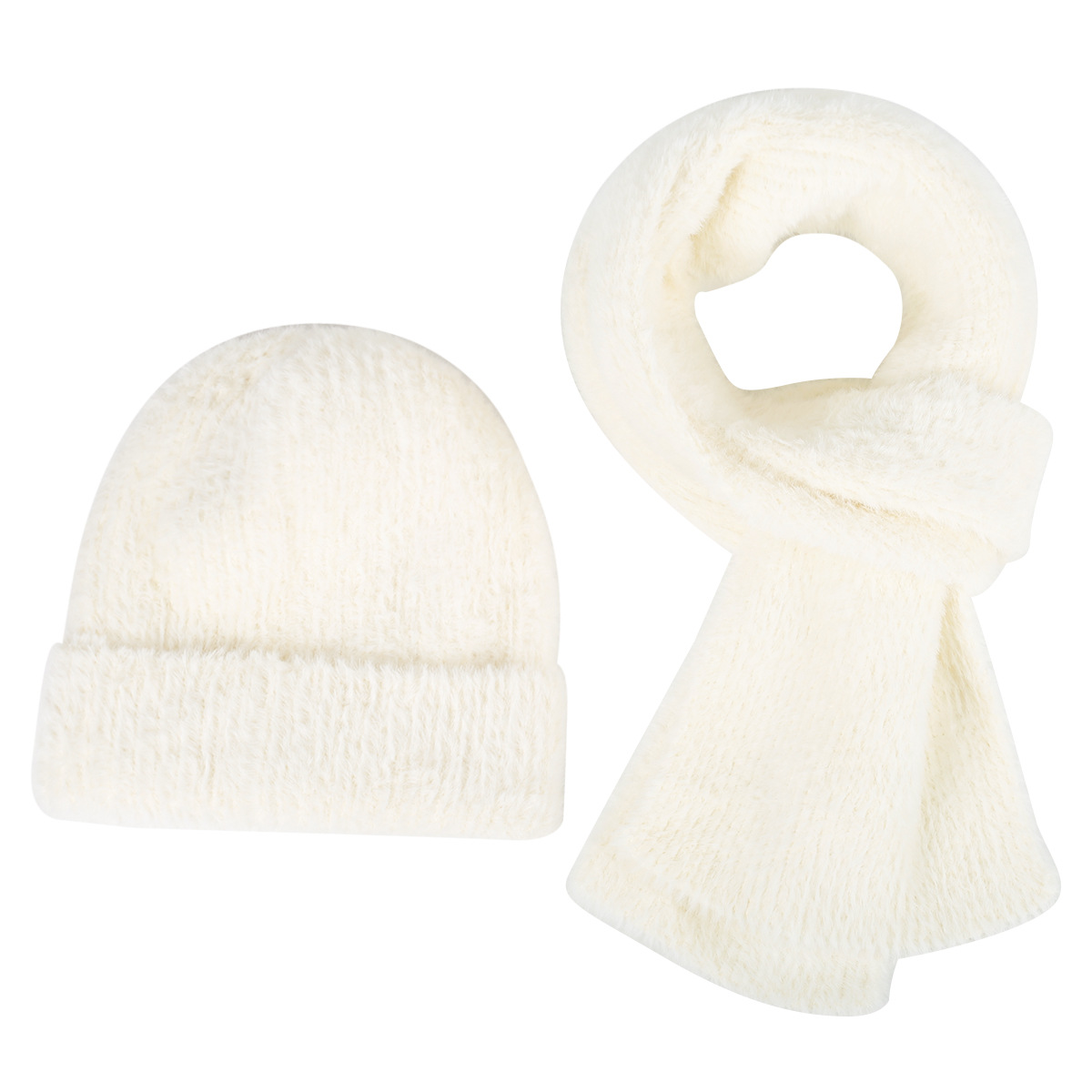 Soft Fuzzy Knit Beanie & Scarf Set – Customizable Winter Accessories for Wholesale