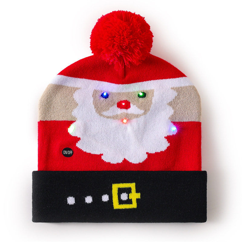 Christmas Pom‑Pom Knit Beanie, Xmas Reindeer Snowman Printed Winter Hat