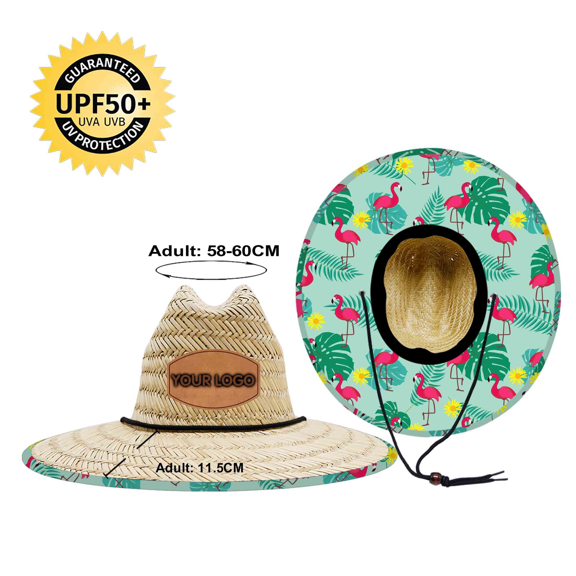 Custom Logo UPF50+ Checkered Straw Hat – Bulk Beach Lifeguard Hat