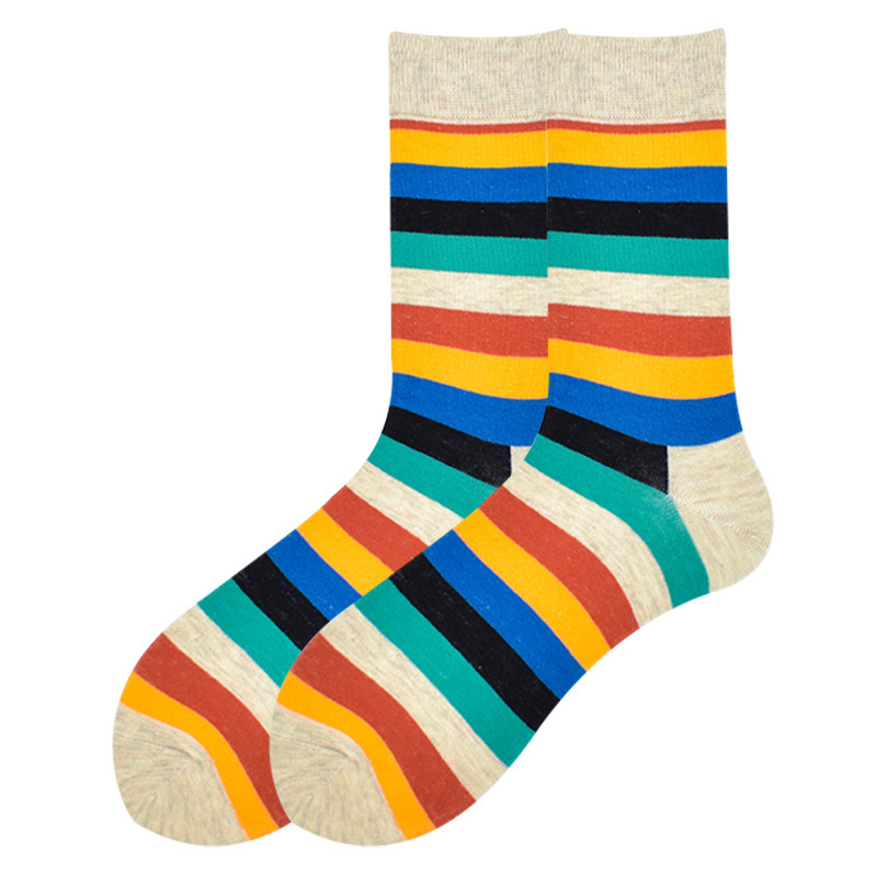 Retro Colorful Striped Crew Socks - Unisex Cotton Anti-Slip Breathable Socks