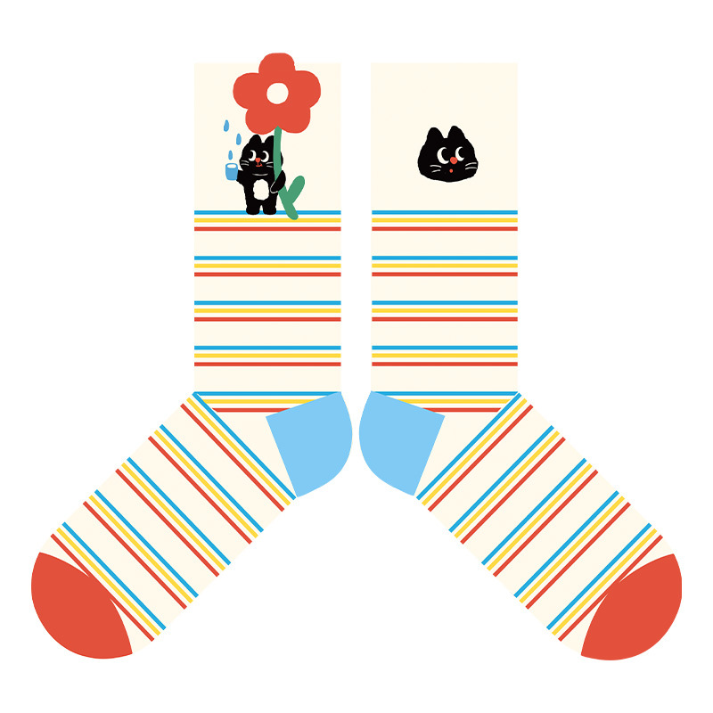 Playful Kitten Print Cotton Socks | Colorful Novelty Crew Socks for Women & Girls
