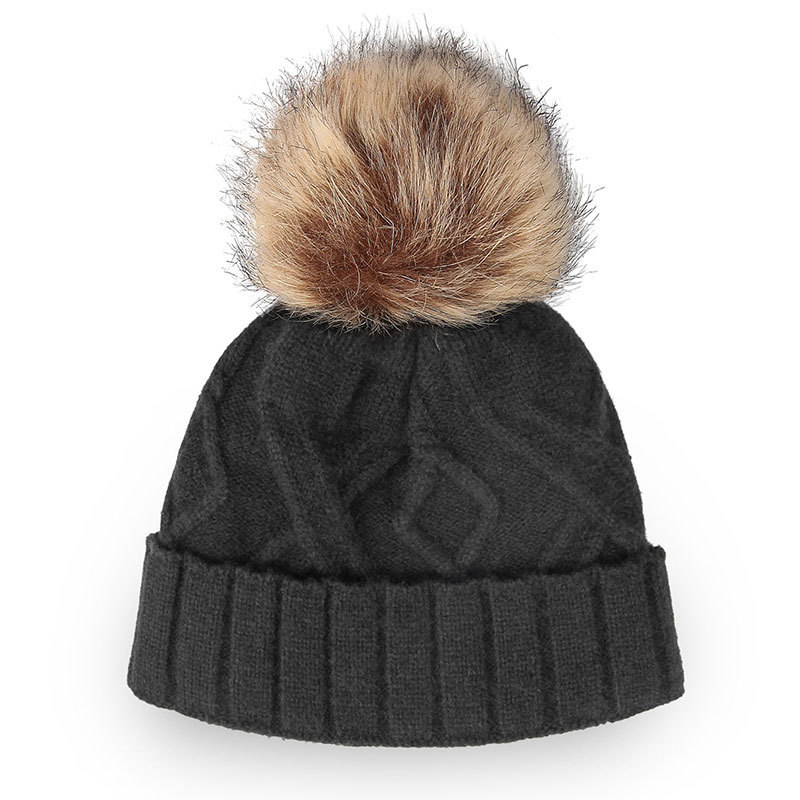 Cable Knit Beanie Hat with Faux Fur Pom Pom – Winter Warm Knitted Cap
