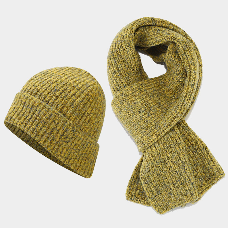 Heather Tan Knit Beanie and Scarf Set – Warm Ribbed Winter Hat & Scarf for Men & Women