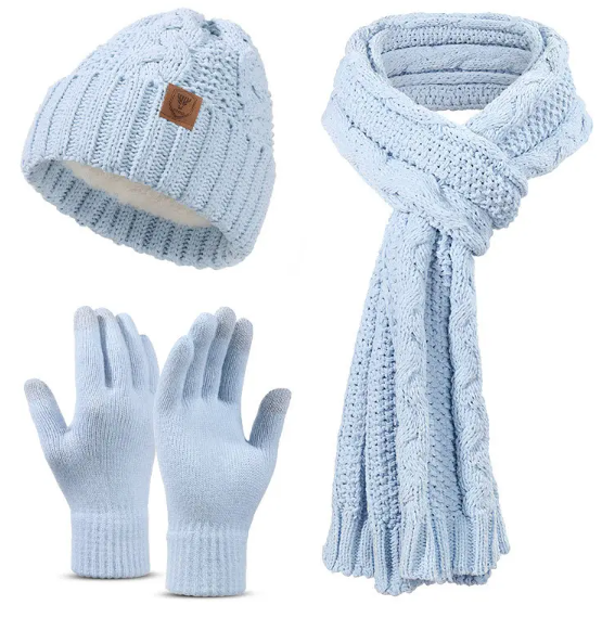 Winter Knit Hat Scarf Gloves Set