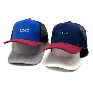 Wholesale Blank Suede Panel Trucker Hat Two‑Tone Mesh Back Snapback Baseball Cap