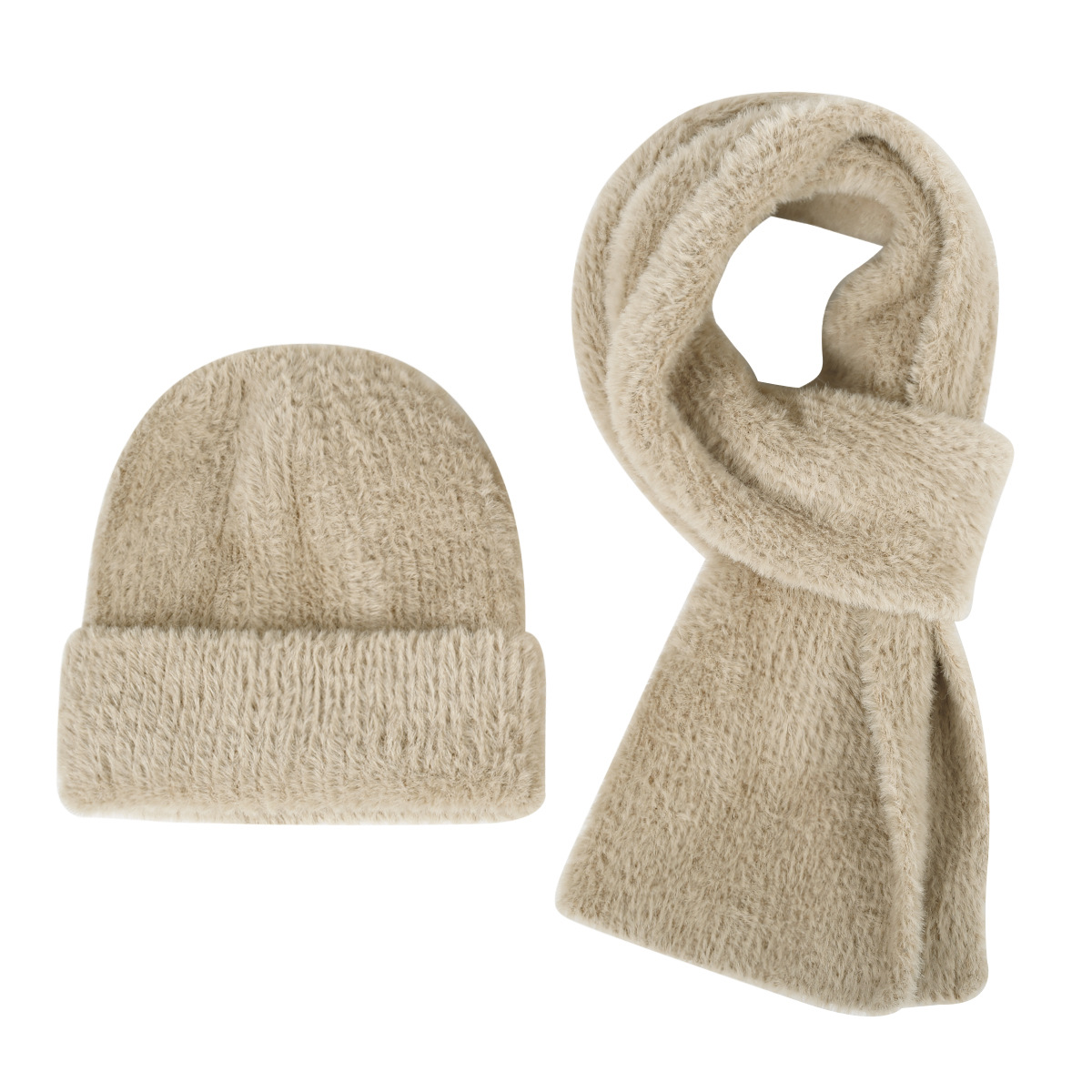 Soft Fuzzy Knit Beanie & Scarf Set – Customizable Winter Accessories for Wholesale