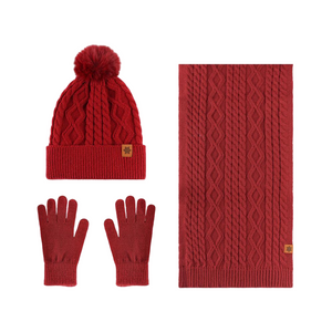 Wholesale 3-Piece Winter Polyester Cozy Cable Knit Set: Beanie, Scarf, Gloves - In Stock Now