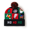 Christmas Pom‑Pom Knit Beanie, Xmas Reindeer Snowman Printed Winter Hat