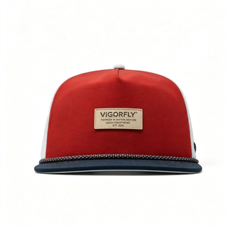Color‑Block Laser Perforated Quick‑Dry Trucker Snapback Hat with Leather Patch & Rope Detail
