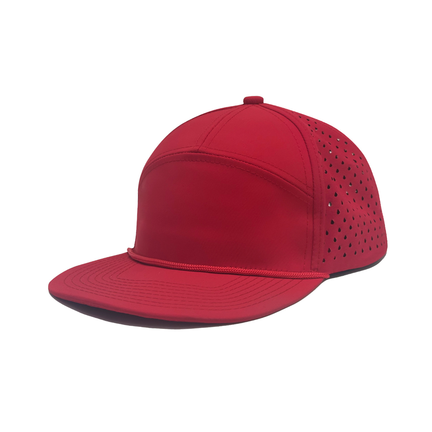 Cotton Solid Color 5 Panel Flat Brim Snapback Cap - Laser Perforated Breathable Cap