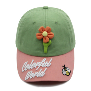 Cute 3D Flower & Bee Embroidered Baseball Cap – "Colorful World" Kids Hat