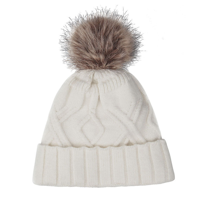 Cable Knit Beanie Hat with Faux Fur Pom Pom – Winter Warm Knitted Cap