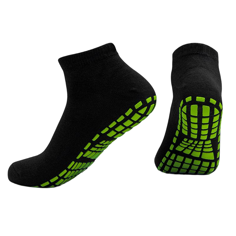 Anti-Slip Trampoline Socks | Black Ankle Socks with Purple Grips for Bounce, Yoga & Home Use