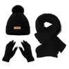 Fleece Lined Football Knit Beanie, Scarf and Touchscreen Gloves Winter Set – Thick Warm Cold Weather Gear